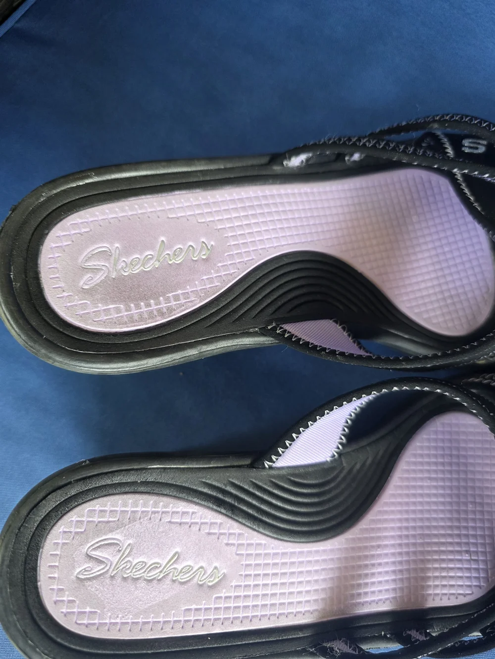 Skechers Black Purple Comfort Sandals Slip‑On Strappy Walking Slides